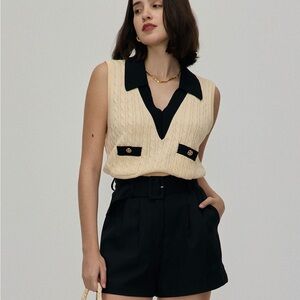 RIHOAS- The Apricot Collared Colorblock Knit Tank Top